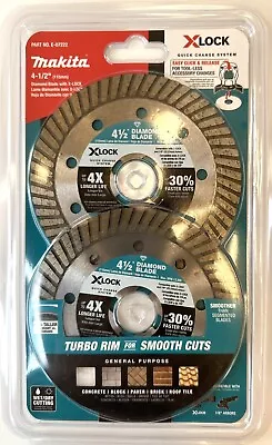 Makita X LOCK Turbo Rim Diamond Blade Masonry 4 1/2 In 2 Pack E-07222 • $19.95