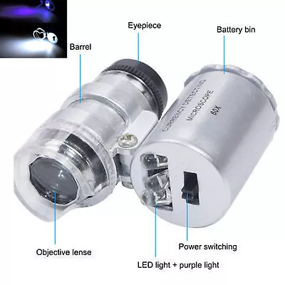 £4.11 • Buy 60X Magnifying Glass Jewellers Loupe Jewellery Eye Lens Magnifier Loop LED Light
