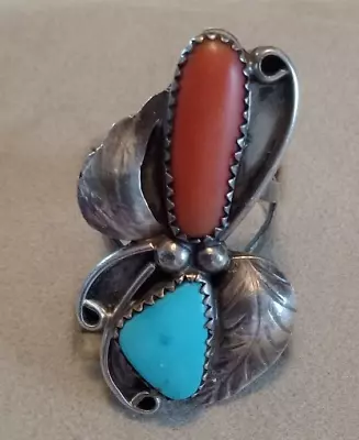 Vintage Southwestern Turquoise And Coral Ring Size 9 • $25