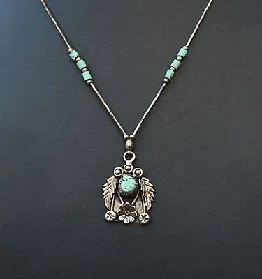 Mary Chavez San Felipe Pueblo Sterling & Kingman Turquoise Necklace- 18.5  Chain • $79.20