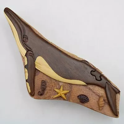 Wood Intarsia Humpback Whale Puzzle Box Secret Trinket Stash Inside • $49.99