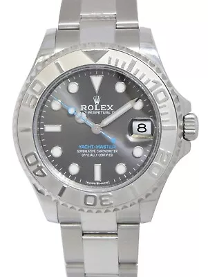 Rolex Yacht-Master 37 Steel & Platinum Rhodium Dial Oyster Watch B/P 2020 268622 • $12550