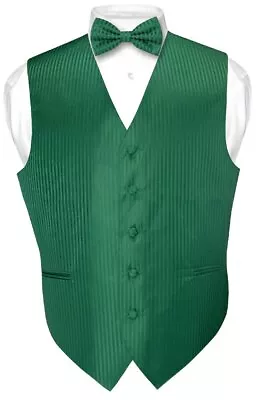 Men's Dress Vest & BOWTie EMERALD GREEN Color Vertical Stripe Design Bow Tie Set • $27.95