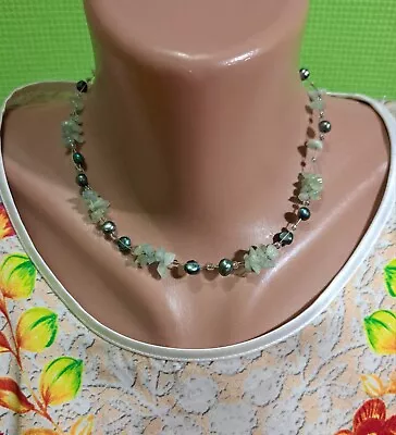 Vintage Delicate Necklace Beads Real Pearl Nugget Nephrit Chip 15 + • $15