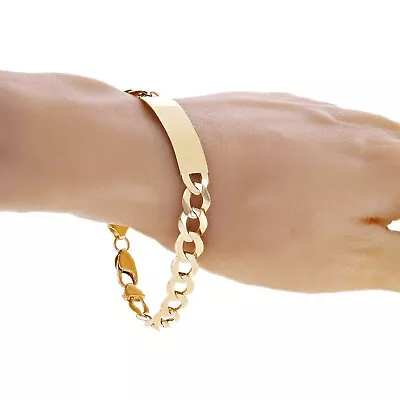 10k Yellow Gold Solid Engravable Cuban Curb Link Chain ID Bracelet 8.5  10mm 17g • $850.49