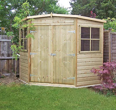 7x7 Pressure Treated Shiplap Timber Double Door Corner Shed • £837