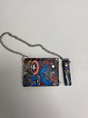 Marvel Comics Leather Trifold Wallet W/Belt Loop Chain Snap Closure Captain Amer • $24.99