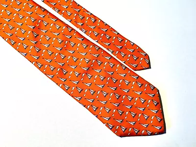 BROOKS BROTHERS Makers Made In USA Orange W/ Sail Boats Yacht Tie 59  X 3.85  • $10.93