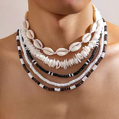 Bohemian Boho Wood Beaded Choker Necklace For Men Vintage Polymer Clay Necklace • $8.99