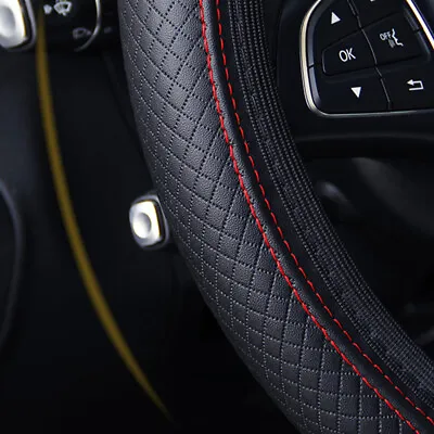 $8.29 • Buy Red PU Leather Auto Car Steering Wheel Cover Good Grip 15 /38cm Car Accessories 