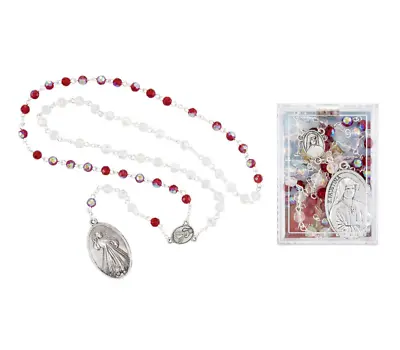 Divine Mercy Chaplet With Prayer Card & Box Red White Bead St. Faustina Catholic • $16.99