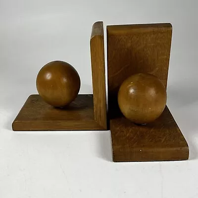 Vintage Art Deco Wooden  Wood Sphere Ball Bookends Set • $50