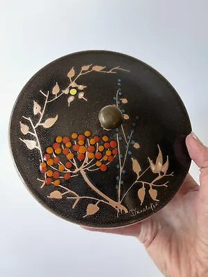 VTG MCM Signed D’an Cliffe Enamel On Copper Dish Lidded Bowl Berries Leaves • $12