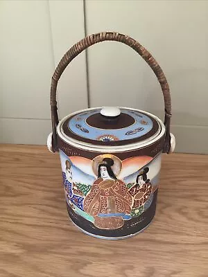 Vintage Japanese Samurai Biscuit Barrel / Tea Caddy With Handle Hand Painted • £20