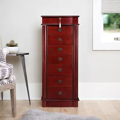 Jewelry Armoire Organizer Standing Brown Wood  Jewelry Box Chest Rich Walnut • $184.99