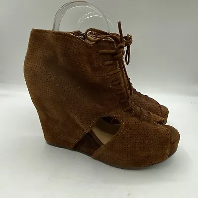 Jeffrey Campbell Mary-Rok Suede Peep Toe Wedge Booties Shoes Womens 8.5 (25) • $36