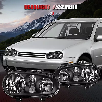 $89.99 • Buy For 99-06 Volkswagen Vw Golf Headlight Assembly Pair Black Housing Replacement