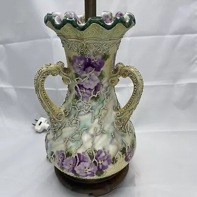 Vtg Nippon Oriental Raised Moriage Enamel Porcelain Lamp Hand Painted RARE • $165
