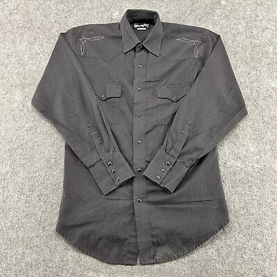 Wrangler Shirt Mens Medium Grey Black Pearl Snap Long Sleeve Striped Western • $9.95