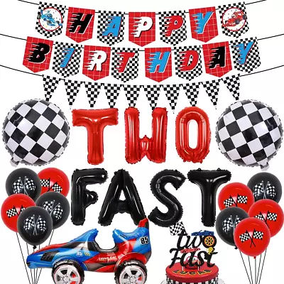 Race Car 2Nd Birthday Party Supplies Two Fast Balloons Cake Topper Race Car Hap • $28.66