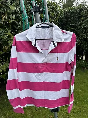 Polo Ralph Lauren Rugby Shirt Women’s - White & Pink - Large L - Good Condition • £34.99