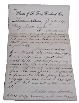 July 1879 Winona & St. Peter Railroad Letter C&nw • $75