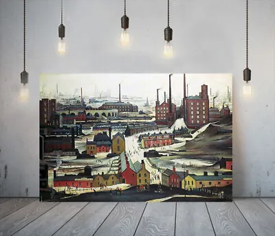 £37.99 • Buy Lowry Style Industrial Landscape -framed Canvas Art Picture Paper Print- Red