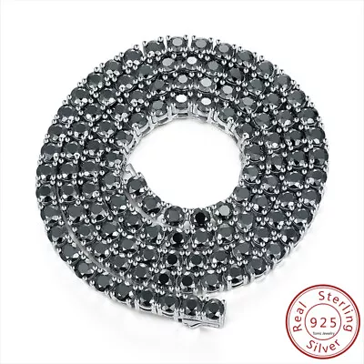 6.5mm D/VVS1 Black Moissanite Tennis Chain Necklace 925 Sterling Silver 18K Gold • $474.99