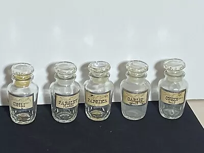 Vintage Glass Spice Jars With Stoppers And Vintage Labels (5) • $15