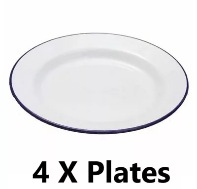 4 X Falcon Genuine Enamel 20cm Flat Dinner Plate - White Enamel  • £15.95