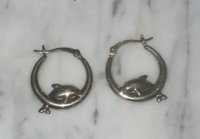 Vintage Pair Of JCM 925 Jumping Dolphin Hoop Pierced Earrings • $10.99