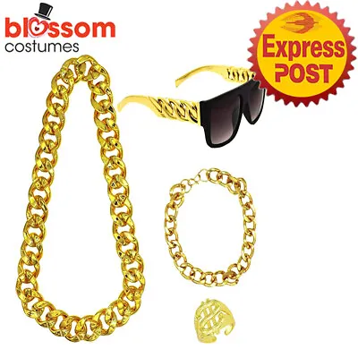 N932 Rap Star Ali G 80s Necklace Bracelet Ring Glasses MC Hammer Costume Hip Hop • £12.46