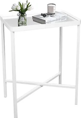 SeekElegant White Side Table Narrow End Table With Mirrored Top 24Hx18Wx12D • $67.99