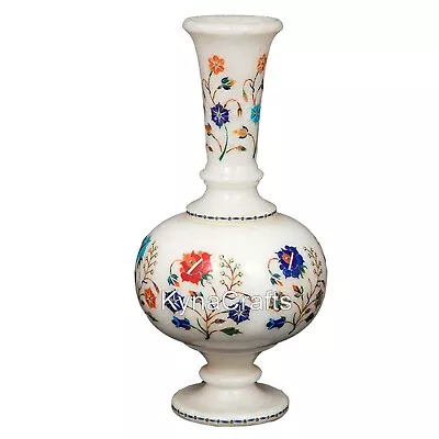 10 Inches Marble Flower Vase Floral Art Inlay Work Giftable Plantter For Wedding • $324