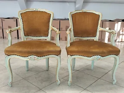 Pair Of Armchairs Louis XVI Lacquered & Painted By Hand Style Venetian Armchair • £398.93