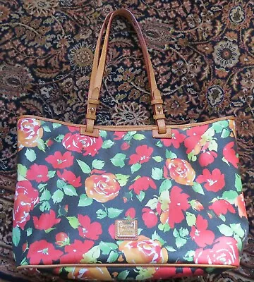 $69.95 • Buy Dooney & Bourke Black Red Floral Acrylic Leather Shopper/Tote/Beach Bag EXC!