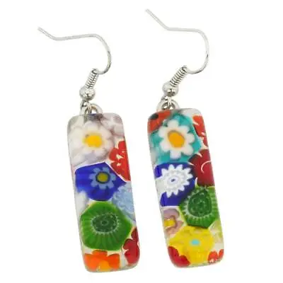 GlassOfVenice Murano Glass Millefiori Rectangular Earrings - Multicolor • $52.95