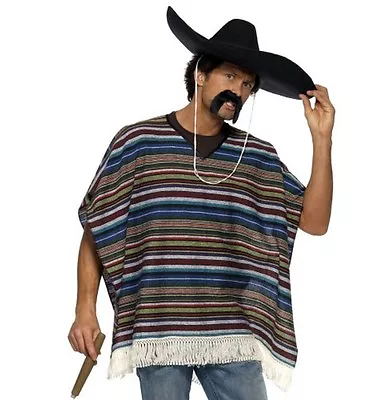 Adult Authentic Look Mexican Fancy Dress Poncho Mexico Theme New By Smiffys • £27.99