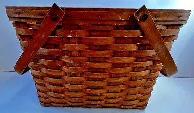 Longaberger 1989 Handwoven Magazine Basket With 2 Swing Handles 15 X 9 X 11 Deep • $16.04