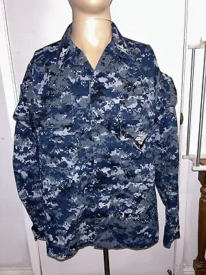 US Navy Blue Digital Camo Working Blouse Coat Men’s Long Sleeves Shirt Sz S/M • $19