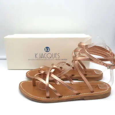K.Jacques Zenobie Ankle Wrap Thong Sandals Peach Metallic Leather Size 38 • $119