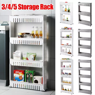 3/5 Tier Slim Slide Out Kitchen Trolley Cart Organizer Tower Storage Rack Wheels • $26.99