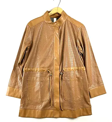 WYNNELayers Collection Vegan Leather Jacket Womens Medium Perforated Camel Brown • $34.99