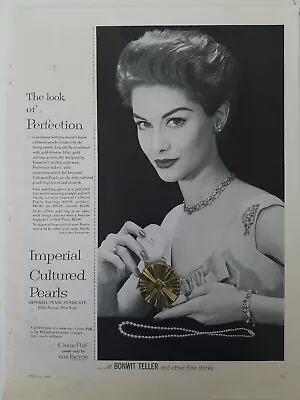 1954 Max Factor Creme Puff Compact Imperial Cultured Pearl Jewelry Ad • $9.99