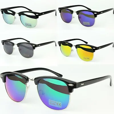 Half Frame Semi Rimless Sunglasses Mirror Lenses Womens Mens UV400  Retro  • £6.95