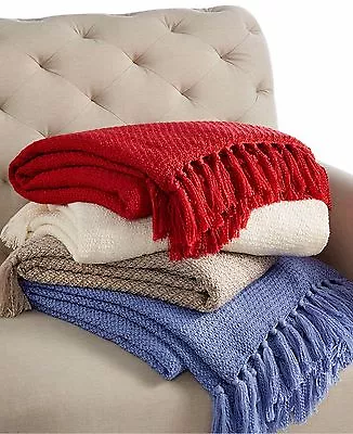 Martha Stewart Bradley Throw Blue Light Brown Ivory Or Red Combined Shipping NWT • $31.99