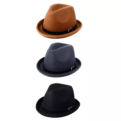 Mens Short Brim Pork Pie Fedora Hat Cashmere Trilby Panama Jazz Cap Leather Band • $15.19