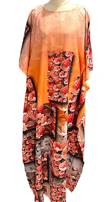 Silk Kaftan For Women Long Caftan Resort Wear Vacation Beach Dress With Bling • $45