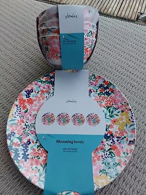 JOULES Melamine Outdoor Dining Set Of 4 Large Plates & Set Of 4 Bowls - NEW • £34.99