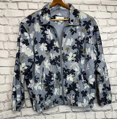 Vital Zone Vintage 100% Silk Size Large Maple Leaf Printed Full Zip Jacket *read • $8.50